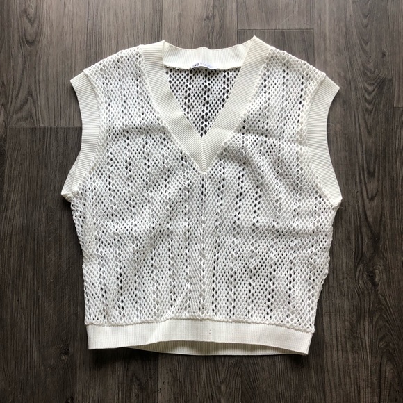 Zara Knitted Cover-up Vest White Size S - Picture 2 of 3